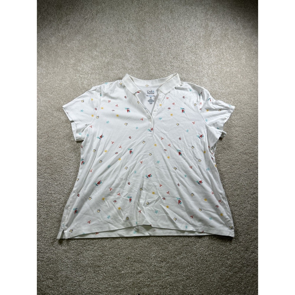 Croft & Barrow Shirt Womens 2XL Polo Beach Print Short Sleeve Classic Casual